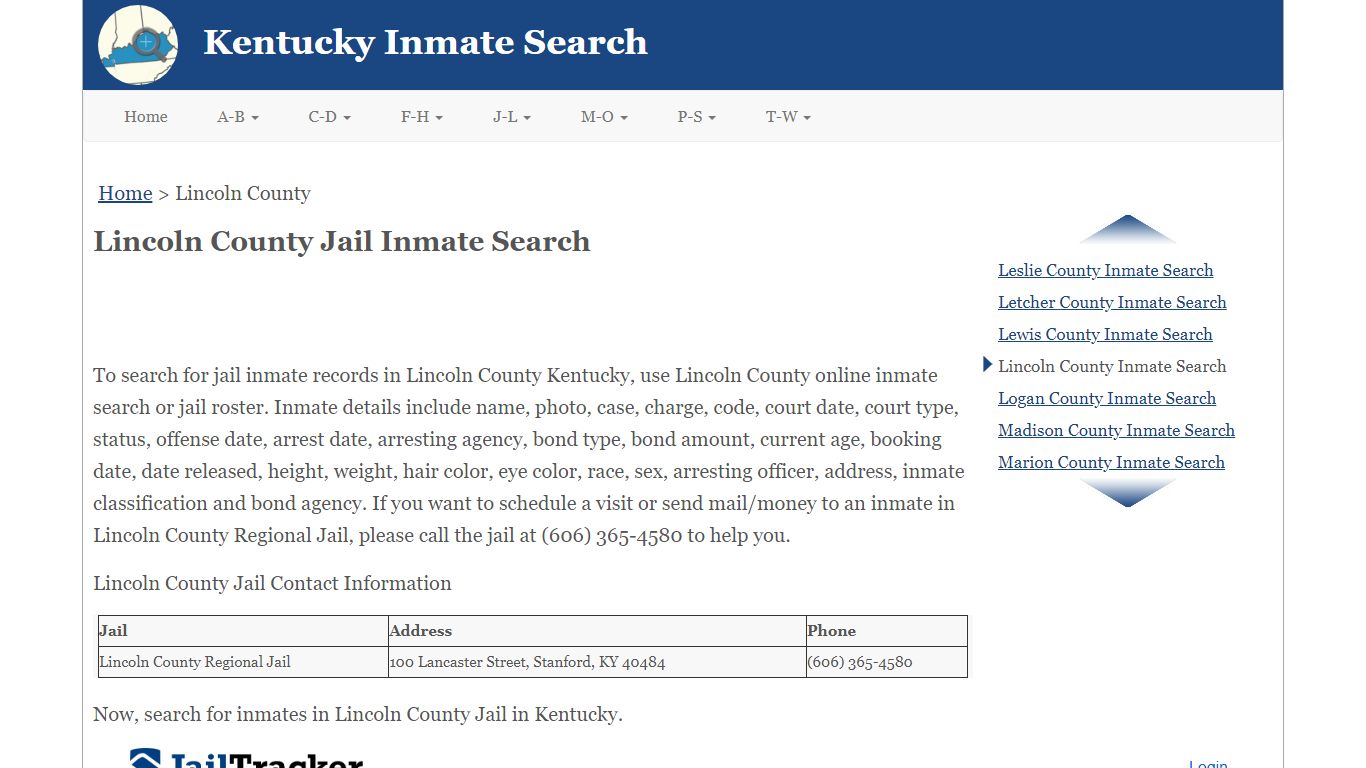 Lincoln County KY Jail Inmate Search